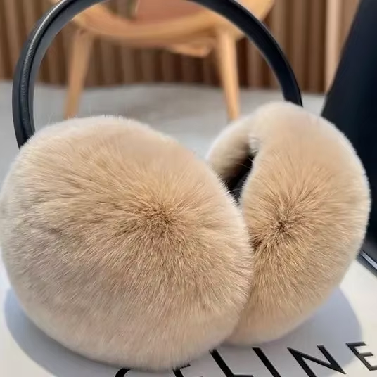 Lena – Natural Rex Rabbit Fur Earmuffs