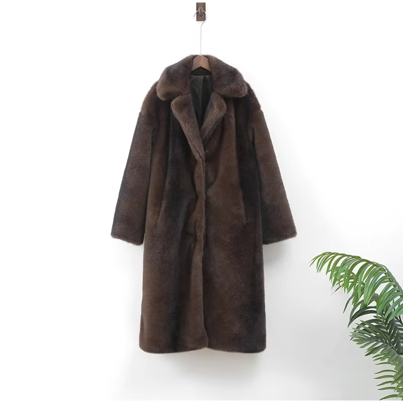 Cassey – Brown Faux Fur Long Overcoat