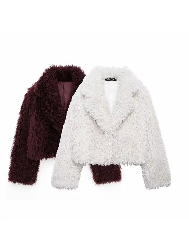 Shara – Wine Red Faux Fur Jacket