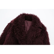 Shara – Wine Red Faux Fur Jacket