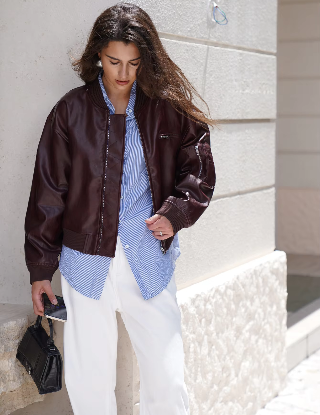 Jane – Stylish PU Leather Bomber Jacket