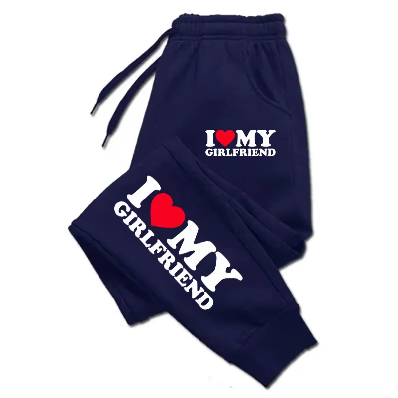 Spodnie męskie | Wygodne spodnie jogger unisex z kieszeniami „I Love My Girlfriend”.