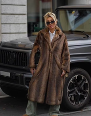 Cassey – Brown Faux Fur Long Overcoat