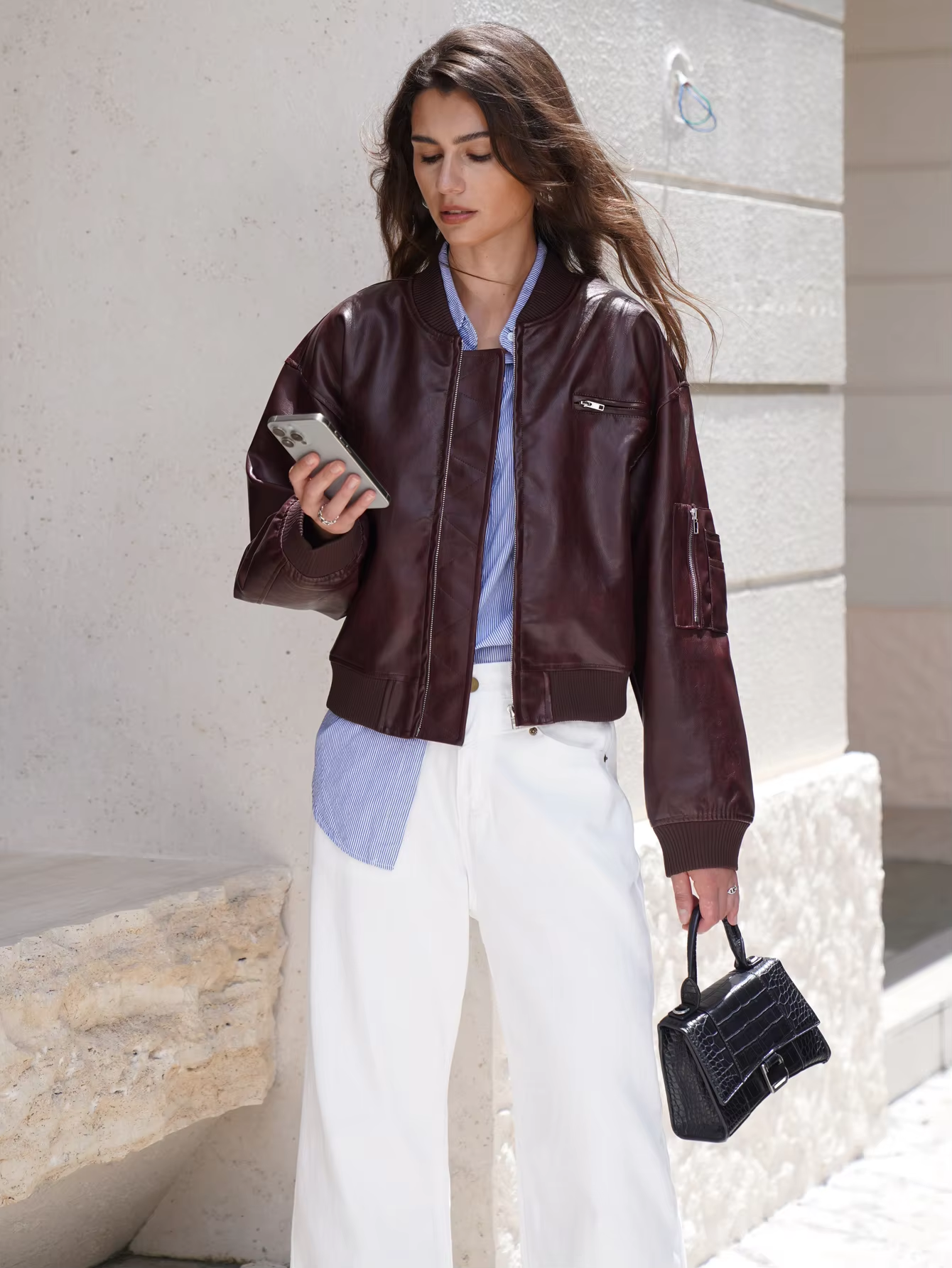 Jane – Stylish PU Leather Bomber Jacket