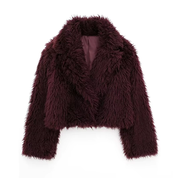 Shara – Wine Red Faux Fur Jacket