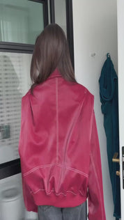 Addison – Vintage Wine Red Bomber Jacket